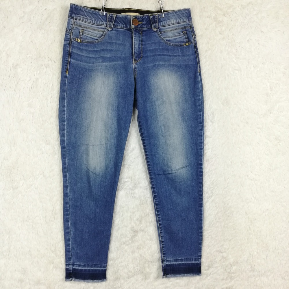 Democracy Womens‎ Jeans "Ab"Solution Skinny Crop Blue Denim Whiskering Mid 10